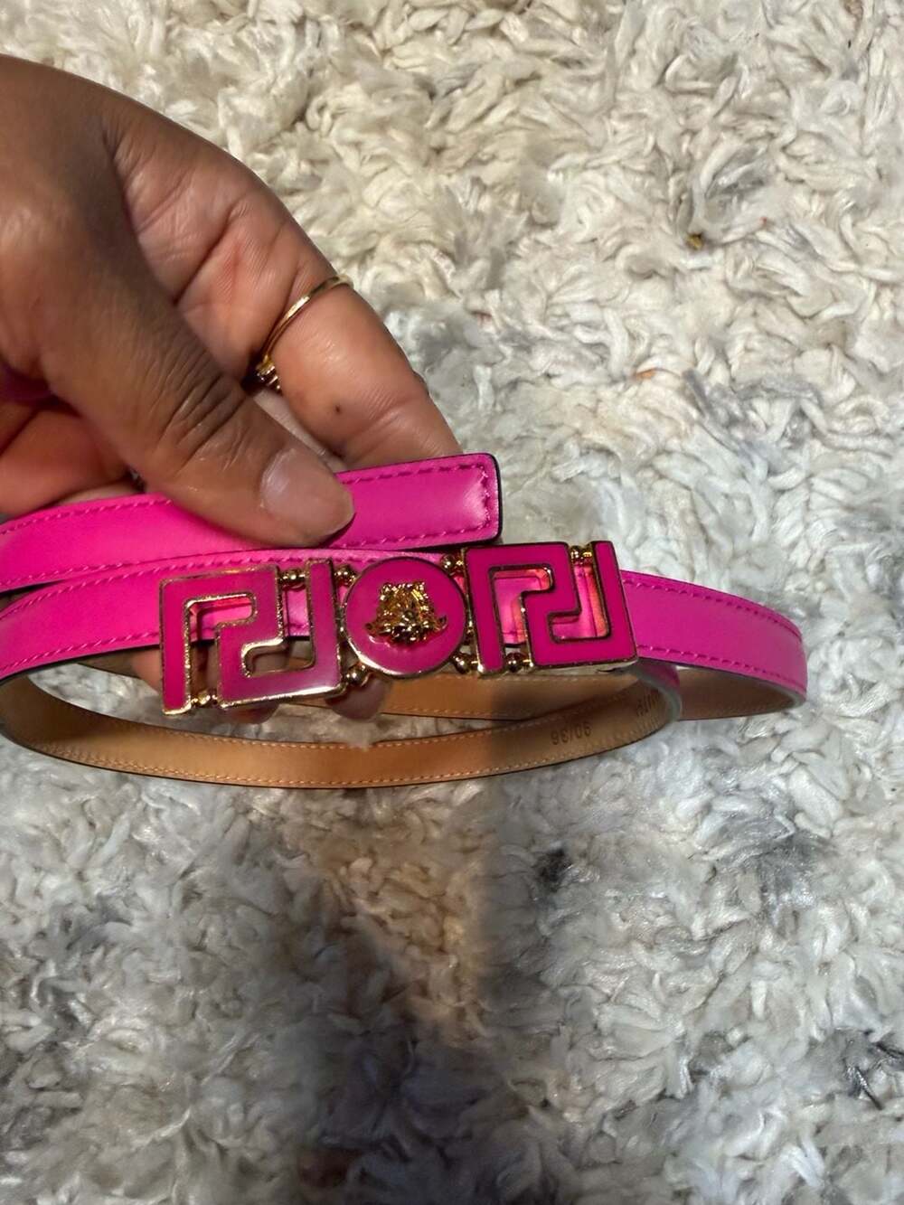 Versace Greca Medusa Slim Leather Belt in Pink - Picture 2 of 6